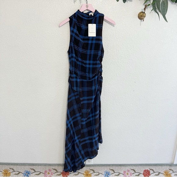 NWT A.L.C. Iggy Plaid Draped High-Neck Assymetrical Dress - Picture 4 of 13